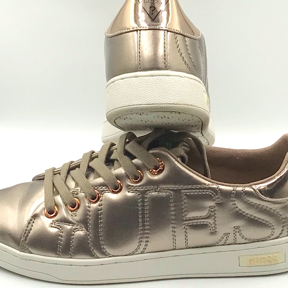 Women’s Guess Metallic Gold Runners With Guess Embroidered On The Outer Sides